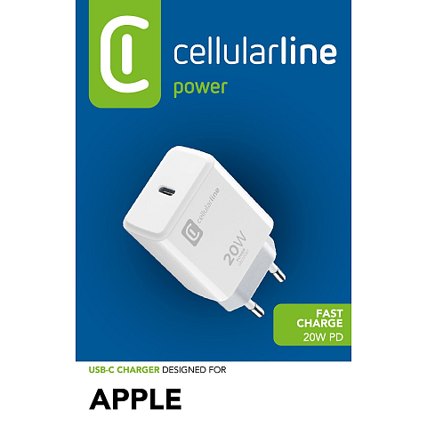 Cellularline USB-C Charger 20W - iPhone 8 or later Netzladegerät USB-C 20 W zum Aufladen von iPhone 8 und späteren Modellen bei der höchsten Geschwindigkeit