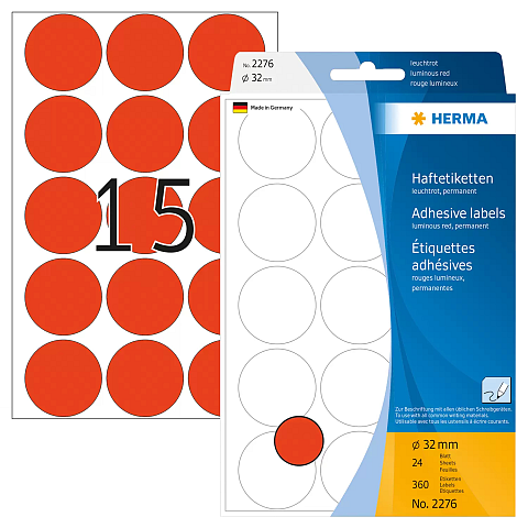 HERMA Vielzwecketiketten/Farbpunkte Ø 32 mm rund leuchtrot Papier matt Handbeschriftung 360 St.