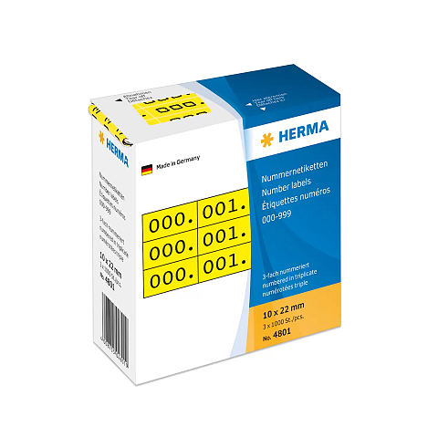 HERMA Nummernetiketten dreifach selbstklebend 10x22 mm gelb/schwarz