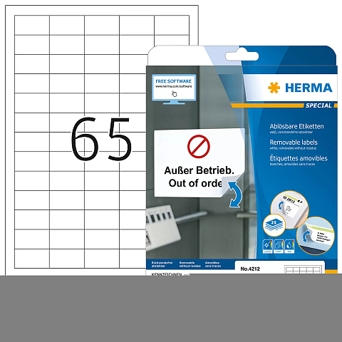 HERMA Ablösbare Etiketten A4 38.1x21.2 mm weiß Movables/ablösbar Papier matt 1625 St.