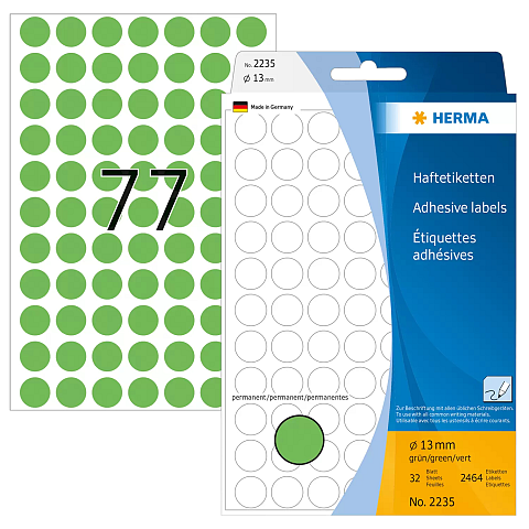 HERMA Vielzwecketiketten/Farbpunkte Ø 13 mm rund grün Papier matt Handbeschriftung 2464 St.