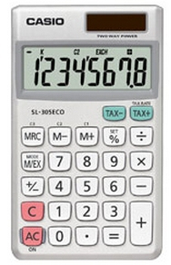 Casio SL-305ECO Taschenrechner Tasche Einfacher Taschenrechner Silber, Weiß