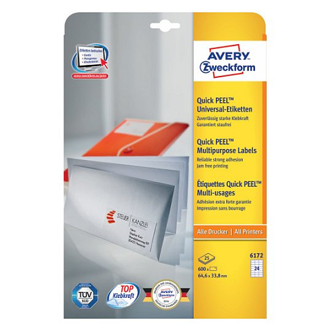 Avery 6172 selbstklebendes Etikett Rechteck Permanent Weiß 600 Stück(e)