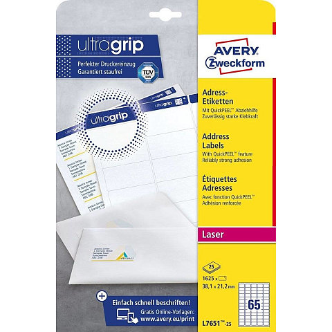 Avery L7651-25 Adressaufkleber Selbstklebeeticket Weiß