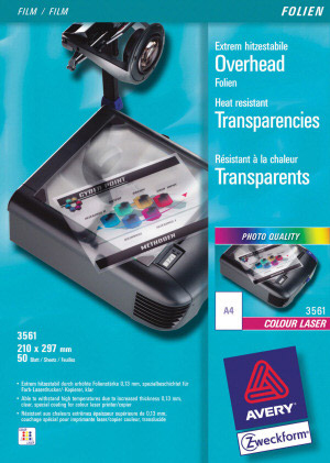 Avery 3561 Druckfolie Laser Polyester Transparent 50 Blätter