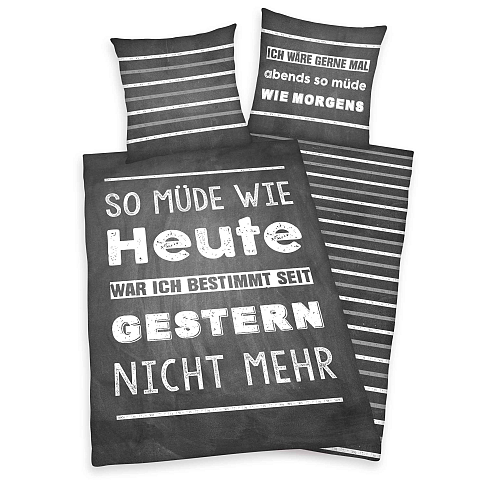 HERDING Young Collection Bettwäsche ‘Sprüche – So müde’ – 135×200 cm, 100% Baumwolle, Renforcé