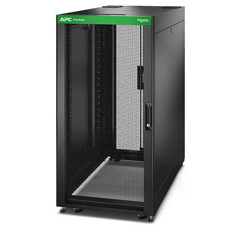 APC Easy Rack 600mm/24HE/1000mm mit Dach, Seitenwand, Rollen, Füßen und 4 Halterungen, ohne Boden, schwarz