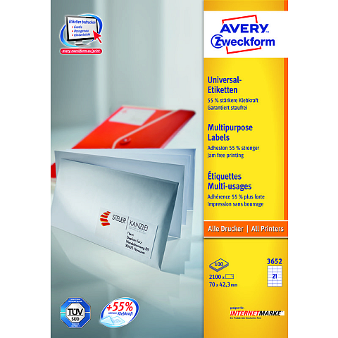 Avery 3652Z selbstklebendes Etikett Rechteck Weiß 2100 Stück(e)