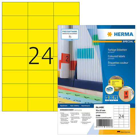 HERMA Farbige Etiketten A4 70x37 mm gelb Papier matt 2400 St.