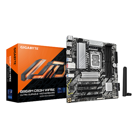 GIGABYTE B860M DS3H WIFI6E Mainboard - Intel Core Ultra CPUs, 5+1+2+1 Phasen VRM, bis zu 9066MHz DDR5, 1xPCIe 5.0 + 1xPCIe 4.0 M.2, 2,5 GbE LAN, WIFI 6E, USB 3.2 Gen 2