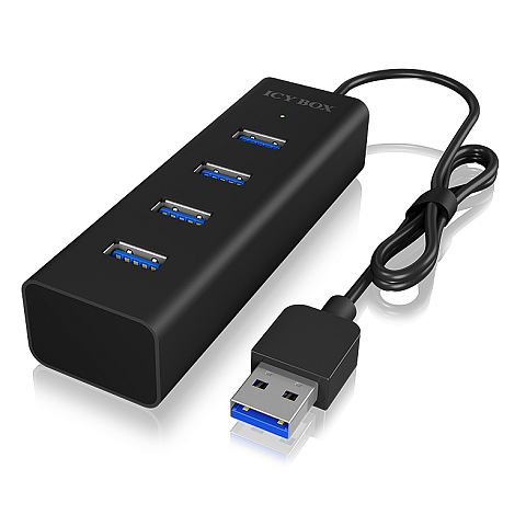 ICY BOX IB-HUB1409-U3, Type-A zu USB 3.2 Gen 1 to 4-Port Type-A Hub, Aluminium, black