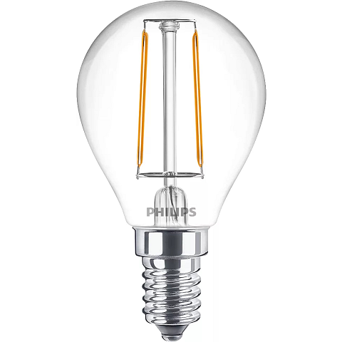 Philips Filament-Kerzenlampe, transparent, 25W, P45, E14 x2