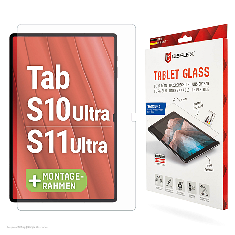 Displex Tablet Glass (9H) für Samsung Galaxy Tab S10 Ultra/S11 Ultra, Eco-Montagerahmen L-Form, unzerbrechlich