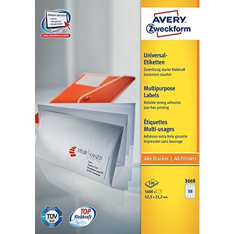 Avery Universal-Etiketten, weiß, 52,5 x 21,2 mm, permanent