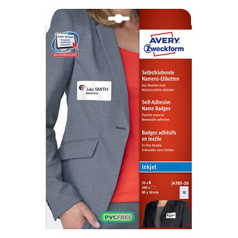 Avery J4785-20 selbstklebendes Etikett Abgerundetes Rechteck Entfernbar Weiß 200 Stück(e)
