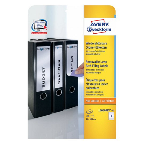 Avery L6060REV-20 selbstklebendes Etikett Abgerundetes Rechteck Entfernbar Weiß 160 Stück(e)