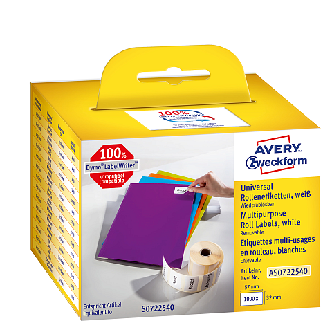 Avery AS0722540 selbstklebendes Etikett Rechteck Entfernbar Weiß 1000 Stück(e)