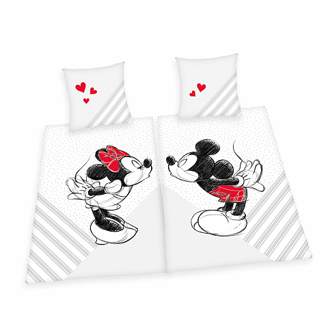 HERDING Mickey & Minnie Partnerbettwäsche-Set 'Kiss' - 70-x-90-cm-140-x-200-cm-at