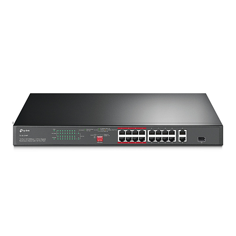 TP-Link 16-Port 10/100 Mbps + 2-Port Gigabit Rackmount Switch mit 16-Port PoE+