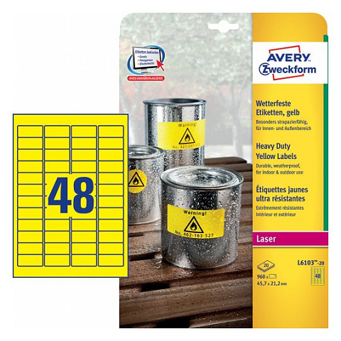 Avery L6103-20 selbstklebendes Etikett Rechteck Permanent Gelb 960 Stück(e)