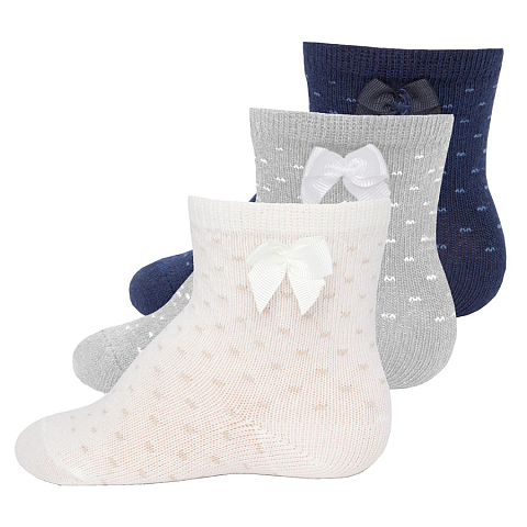 Ewers 401007-8011-1718 Socke Weiblich Crew-Socken Grau, Navy, Vanillefarbe 3 Paar(e)