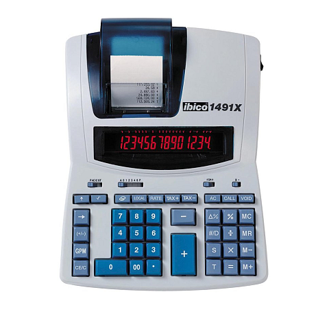 Rexel Ibico 1491X druckender Profi-Tischrechner, weiß/blau