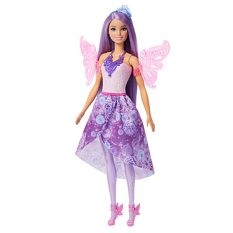 Barbie Barbie-Puppe Fantasie-Modeset mit Accessoires inklusive Meerjungfrauen-Schwanzflosse, Feenflügeln und Ketten