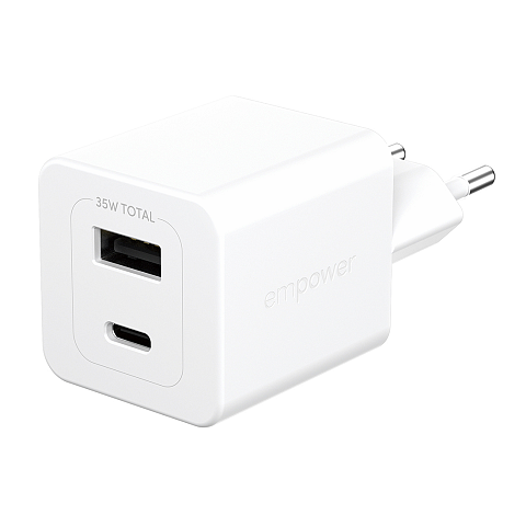 PanzerGlass empower™ by ® Turbo 35W Ladegarät inkl. USB-C + USB-A | EU Anschluss | Silber Weiss