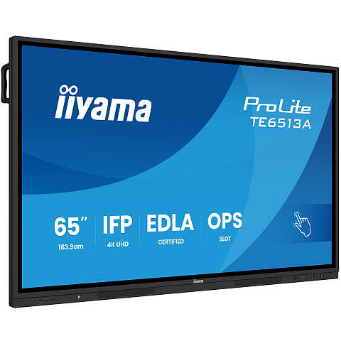 iiyama TE6513A-B1AG Signage-Display Interaktiver Flachbildschirm 163,8 cm (64.5") WLAN 500 cd/m² 4K Ultra HD Schwarz Touchscreen Eingebauter Prozessor Android 18/7