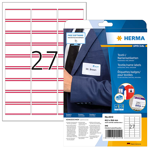 HERMA 4512 selbstklebendes Etikett Abgerundetes Rechteck Rot, Weiß 540 Stück(e)