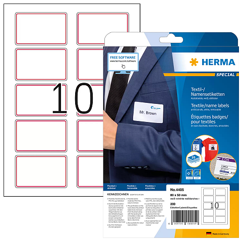 HERMA 4405 selbstklebendes Etikett Abgerundetes Rechteck Entfernbar Rot, Weiß 200 Stück(e)
