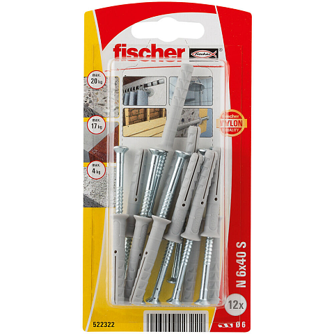 Fischer 522322 Schraubanker/Dübel 12 Stück(e) Schrauben- & Dübelsatz 40 mm