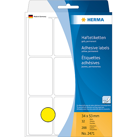 HERMA Vielzwecketiketten 34x53 mm gelb Papier matt Handbeschriftung 288 St.