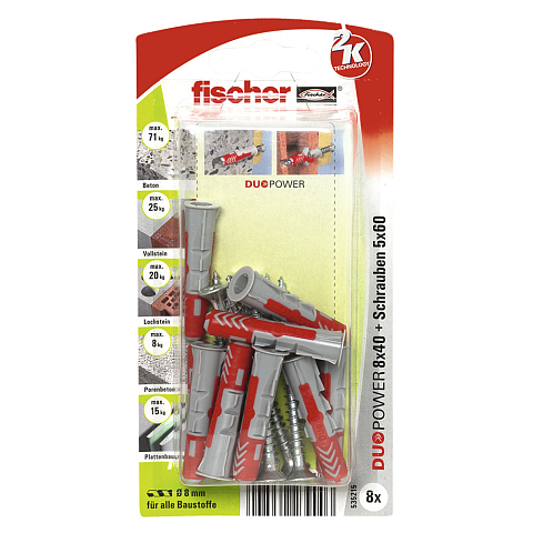 Fischer DUOPOWER 8 x 40 S 8 Stück(e) Schrauben- & Dübelsatz 40 mm