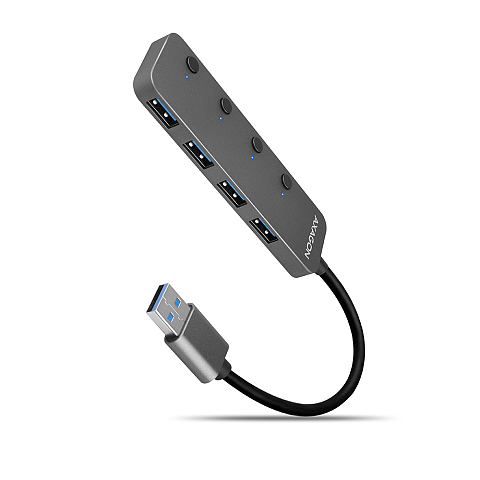 Axagon HUE-MSA Superspeed USB-A Switch Hub 4x USB 3.0 aktiv - 20cm schwarz USB 3.2 Gen 1 (3.1 Gen 1) Type-A 5000 Mbit/s Grau