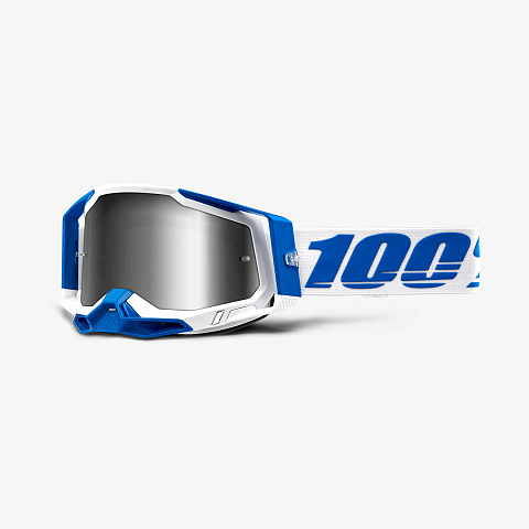 100% Racecraft 2 Wintersportbrille Blau, Weiß Unisex Silber Zylindrische (flache) Linse