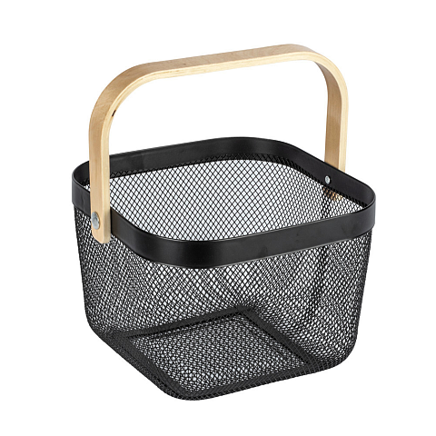 WENKO 24755100 Wäschekorb Quadratisch Bambus, Stahl Bambus, Schwarz