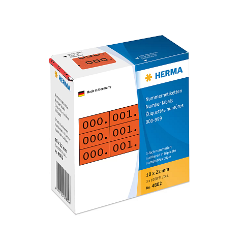 HERMA Nummernetiketten dreifach selbstklebend 10x22 mm rot/schwarz