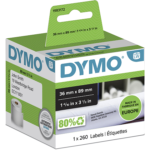 DYMO Original LabelWriter Adressetiketten (Groß) | 36 mm x 89 mm | Rolle mit 260 Etiketten | selbstklebend |für LabelWriter Etikettendrucker und Beschriftungsgerät