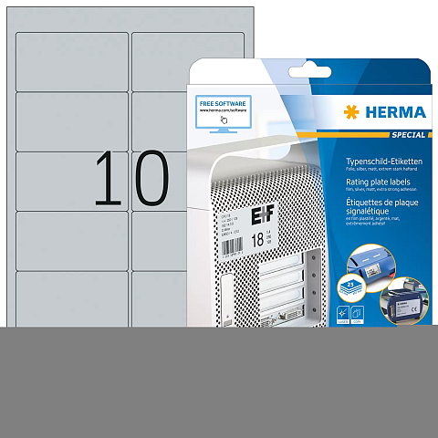 HERMA Typenschildetiketten A4 96x50.8 mm silber extrem stark haftend Folie matt 250 St.