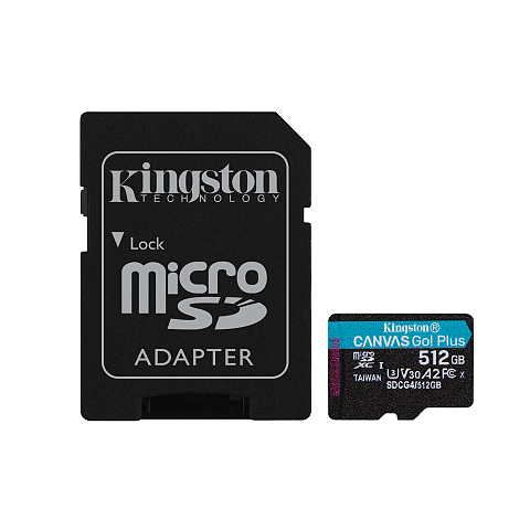 Kingston Technology 512GB microSDXC Canvas Go Plus Gen4 200 MB/s A2 U3 V30-Karte + Adapter