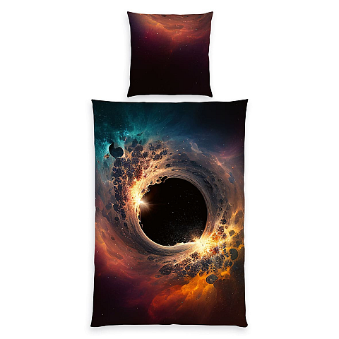 HERDING Young Collection Bettwäsche-Set ‘Schwarzes Loch’ – 135×200 cm, Mikrofaser