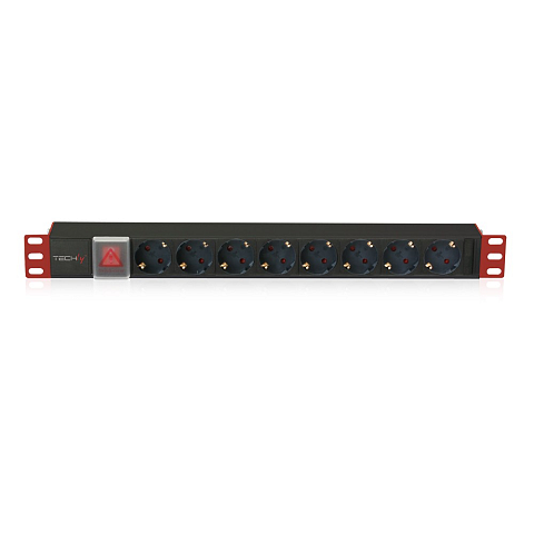 Techly I-CASE STRIP-81UD Stromverteilereinheit (PDU) 8 AC-Ausgänge 1U Schwarz, Rot