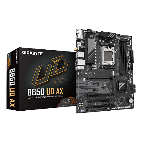 GIGABYTE B650 UD AX Motherboard - Unterstützt AMD Ryzen 9000 Serie CPUs, 6+2+2 Phasen VRM, bis zu 7600MHz DDR5 (OC), 1x PCIe 5.0 + 2x PCIe 4.0 M.2, GbE LAN, Wi-Fi 6, USB 3.2 Gen 2