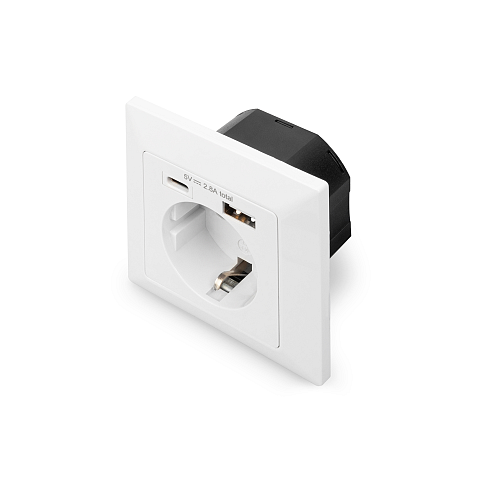 Digitus Sicherheits-Steckdose für Unterputzmontage mit 1 x USB Type-C™, 1 x USB A