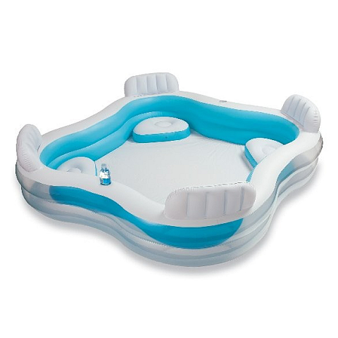 Intex 56475 Aufstellpool Aufblasbarer Pool Quadrat 990 l Blau, Weiß