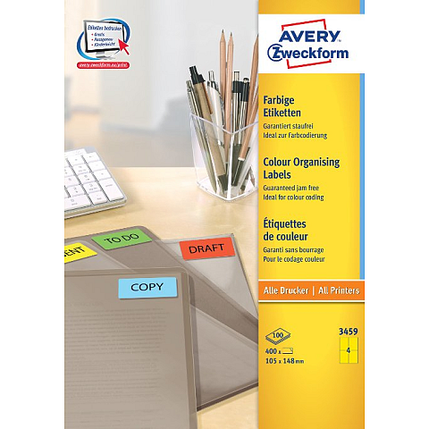 Avery Farbige Etiketten, gelb, 105 x 148 mm, permanent
