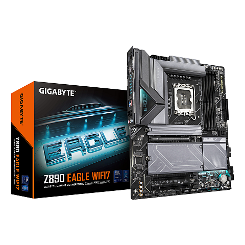 GIGABYTE Z890 EAGLE WIFI7 Mainboard - Unterstützt Intel Core Ultra (Serie 2) CPUs, 14+1+2 Phasen VRM, bis zu 8800MHz DDR5 (OC), 1xPCIe 5.0 + 3xPCIe 4.0, Wi-Fi 7, 2.5GbE LAN, USB 4