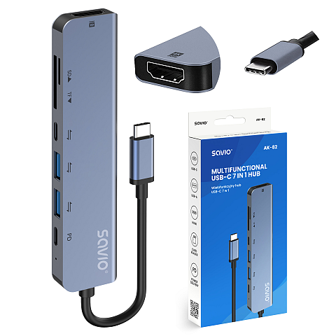 Savio AK-82 Schnittstellen-Hub USB Typ-C 5000 Mbit/s Schwarz