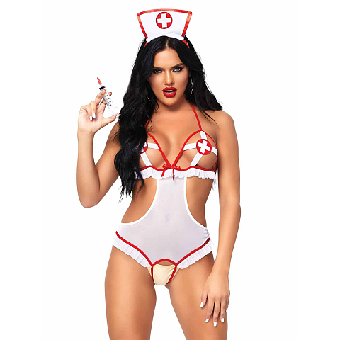 Leg Avenue 87051_06222 Wäsche-Set/Bodysuit Rot, Weiß